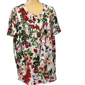 Liz Claiborne Top Women's Plus 0X (14-16) Floral V neck Blouse New No Tags